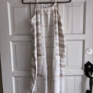 White and Tan Striped Sleeveless Dress